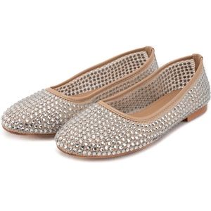 KaroNairy Rhinestone Sparkly Ballet Flats Mesh Nude Shoes 9 NWT